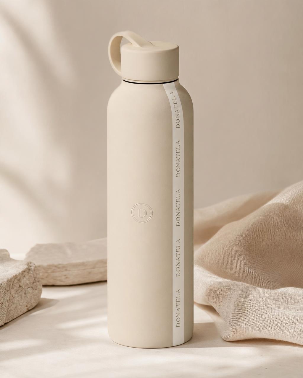 Cream insulated Donatela water bottle with tonal monogram